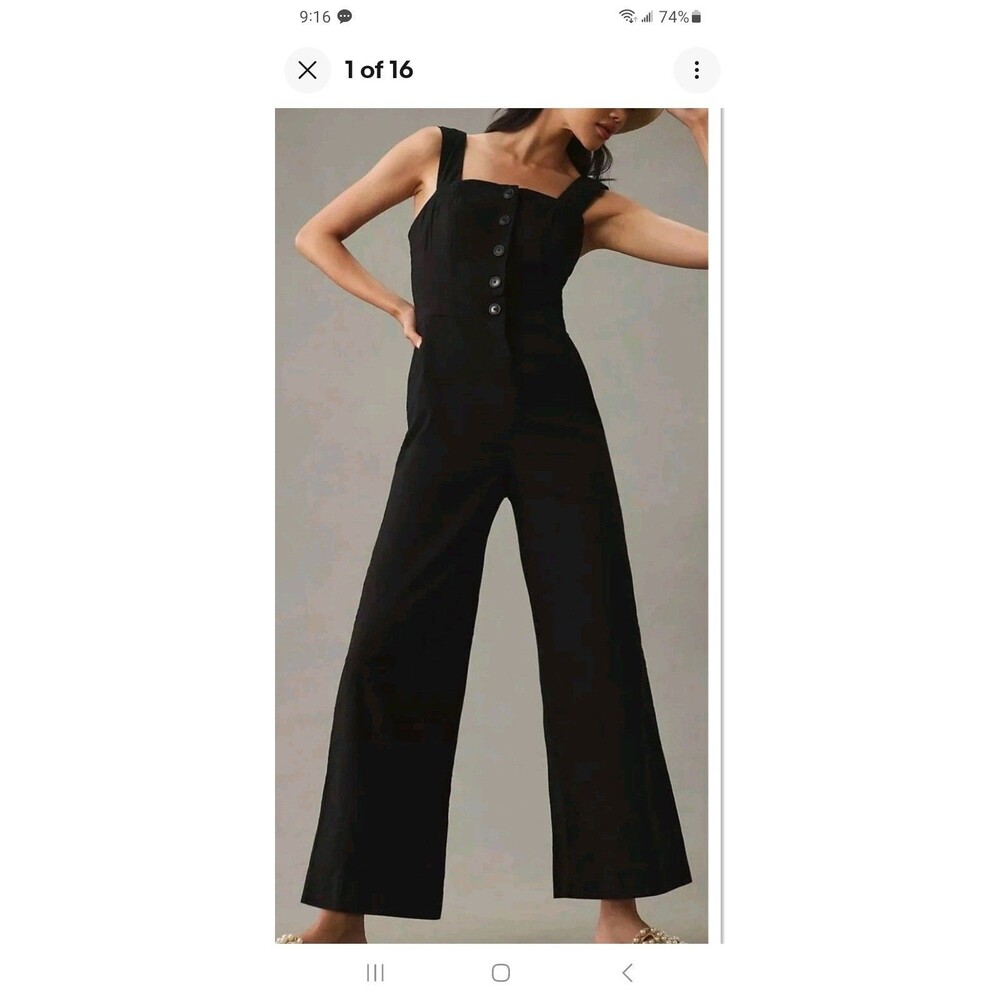 Anthropologie Maeve black linenmix Colette overalls jumpsuit plus sz 18 wide leg